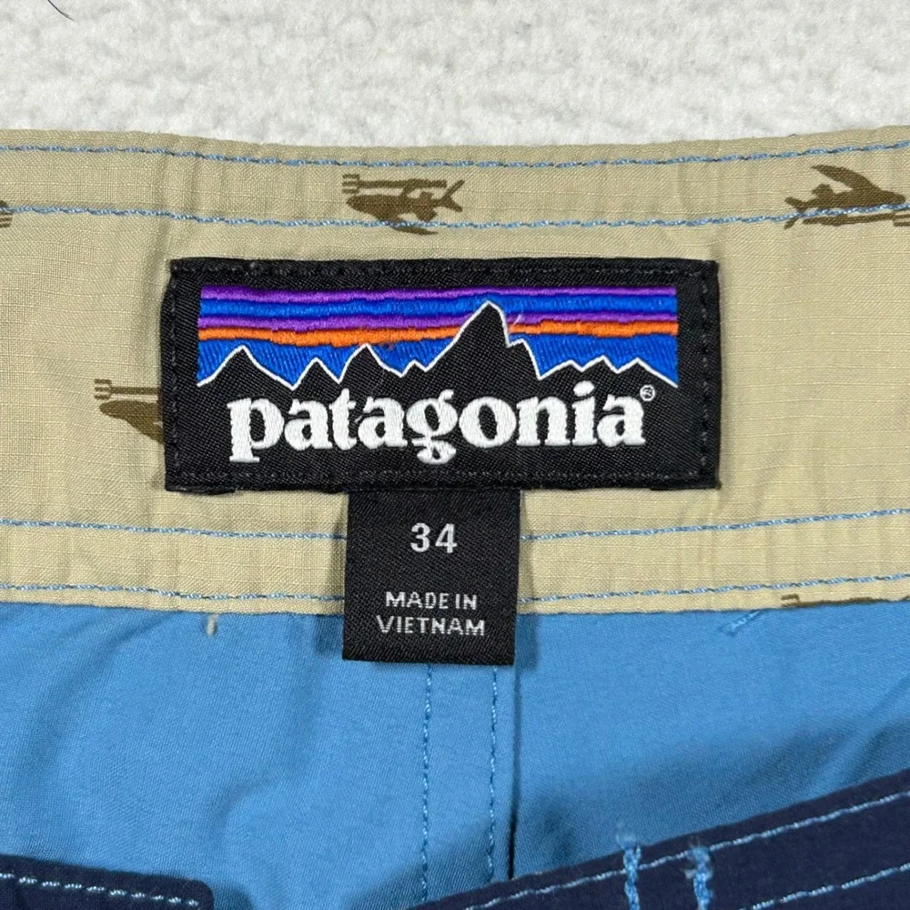 Patagonia Board Shorts Mens 34 Blue BC‎ Patch Zipper Pocket Swim Trunks